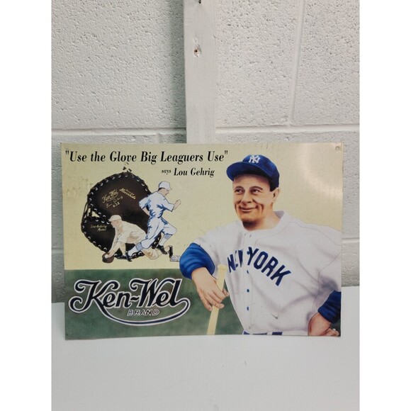 VINTAGE LOU GEHRIG BASEBALL MITT GLOVE NEW YORK YANKEES KEN-WEL POSTER SIGN - Picture 1 of 4